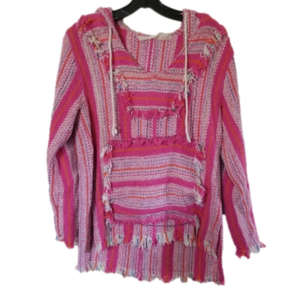 Jen's Pirate Booty Pink Striped Hooded Baja Sweater
